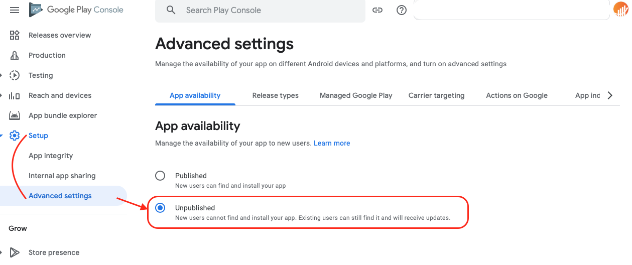 How to remove application from app listings in Google Play
